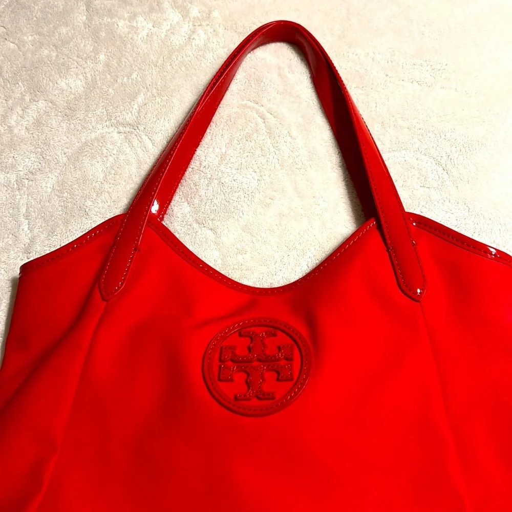 Tory Burch. Red Nylon Patent Leather Strap Bag. NWOT